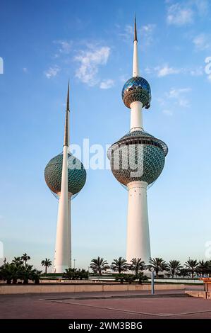 The Kuwait Towers are a group of three thin towers in Kuwait City and are regarded as a landmark and symbol of modern Kuwait Stock Photo