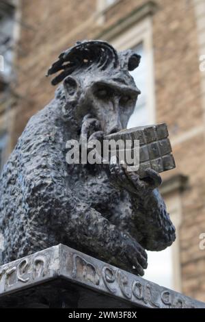 Monkey with Rubiks Cube sculpture by Julian Warren on Whiteladies Rd Bristol UK Stock Photo