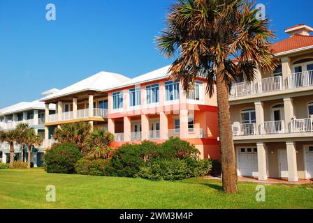 Residential buildings painted in bright pastel colors on Florida’s Gulf Coast Stock Photo