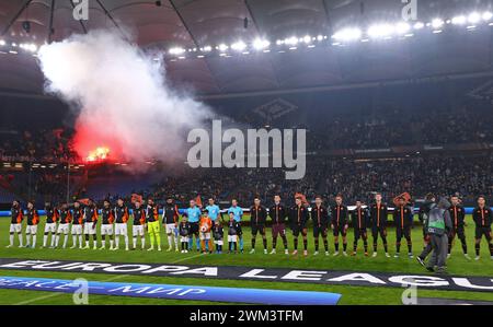 Hamburg, Germany - February 15, 2024: UEFA Europa League game Shakhtar Donetsk v Marseille at Volksparkstadion in Hamburg Stock Photo