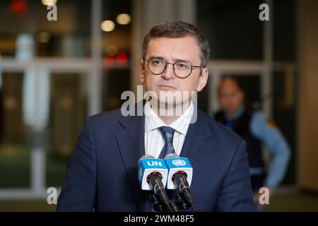 Ny, USA. 22nd Feb, 2024. United Nations, New York, USA, February 23, 2024 - Dmytro Kuleba, Minister for Foreign Affairs of Ukraine Presser today at the United Nations Headquarters in New York City. Photo: Luiz Rampelotto/EuropaNewswire.Editorial Use Only. Not for Commercial USAGE! (Credit Image: © Luiz Rampelotto/ZUMA Press Wire) EDITORIAL USAGE ONLY! Not for Commercial USAGE! Stock Photo