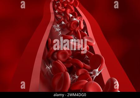 Normal platelet (thrombocytes) count in the blood - front view 3d illustration Stock Photo