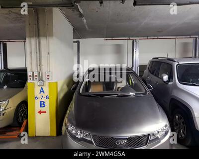 Cairo, Egypt, January 11 2024: Klaus multiparking system in a garage, one of the leading manufacturers of parking systems in the world for over 50 yea Stock Photo