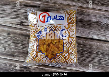 Cairo, Egypt, February 19 2024: Hyper1 raisins, a dried grape, raisins are produced in many regions of the world and may be eaten raw or used in cooki Stock Photo