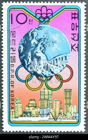 Cancelled postage stamp printed by North Korea, that shows Lee Byong Uk, North Korea, Silver medal, Summer Olympic Games 1976 - Montreal, circa 1976. Stock Photo