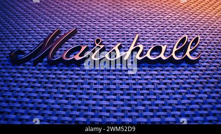 February 2024 - Odesa, Ukraine. Marshall guitar combo amplifier. Brand company Stock Photo