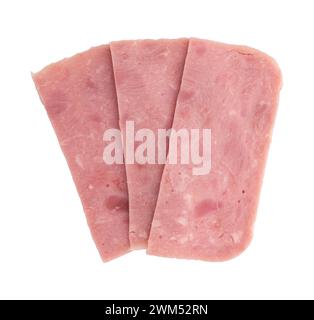 sliced boiled ham sausage isolated on white background with clipping path, top view Stock Photo