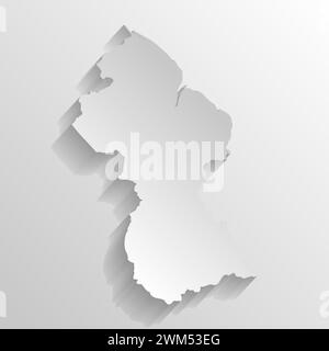 Guyana country silhouette. High detailed map. White country silhouette with dropped long shadow on beige background. Stock Vector