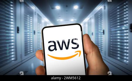 AWS - Amazon Web Services displayed on smartphone Stock Photo