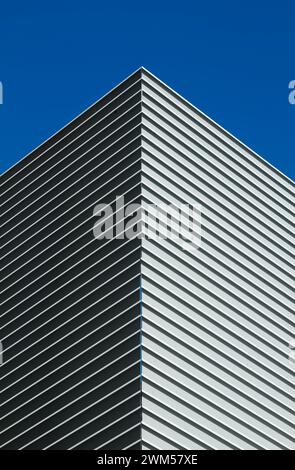 Abstract, Minimal Side Of Corrugated Metal Cladding On The Side Of A Building, UK Stock Photo