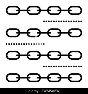 Metal chain, sequence of actions, stages of work, business progress, black line vector icon Stock Vector