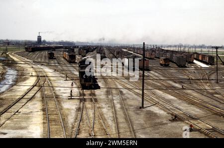 General view of part of the Bensenville freight yard of the Chicago, Milwaukee, St. Paul and Pacific Railroad, Bensenville, Illinois - Photo by Jack Delano, 1939 Stock Photo