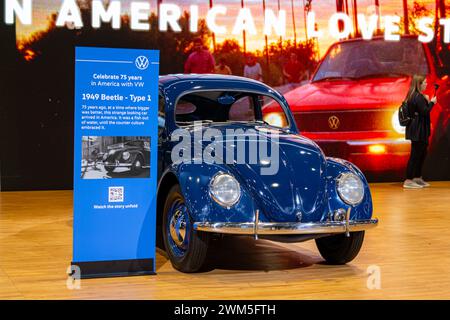 Chicago, IL, USA - February 8, 2024: Original 1949 Volkwagen Beetle Type 1 at the 2024 Chicago Auto Show. Stock Photo