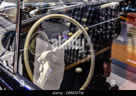 Chicago, IL, USA - February 8, 2024: Interior of a vintage Volkwagen Beetle. Stock Photo