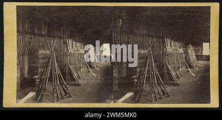 Bayoneted rifles on racks at arsenal of 134th Illinois Volunteer Infantry, Columbus, Kentucky) Stock Photo