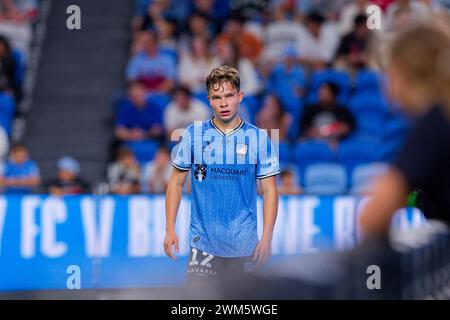 Sydney, Australia. 24th Feb, 2024. Corey Hollman of Sydney FC looks on during the A-League Men Rd18 match between Sydney FC and Melbourne City at Alliance Stadium on February 24, 2024 in Sydney, Australia Credit: IOIO IMAGES/Alamy Live News Stock Photo