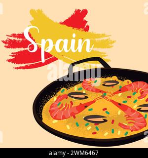 Isolated seafood paella Traditional spanish food Vector Stock Vector