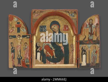 Triptych: Virgin and Child with Saints Dominic and Francis; Crucifixion with Penitent Magadalen; Saints Michael the Archangel, Peter Martyr and Catherine of Alexandria Artist: Follower of Meliore (Master of the Yale Dossal?) (Florence, active second half 13th century) Stock Photo