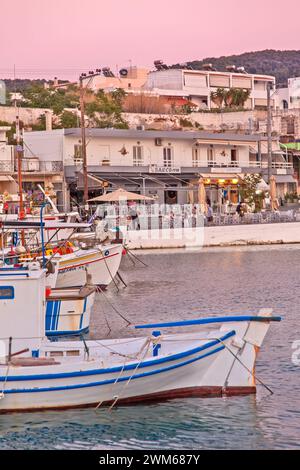 View of Souvala port, a small coastal settlement with fishing boats, at Aigina island, very close to Athens, in Greece, Europe. Stock Photo