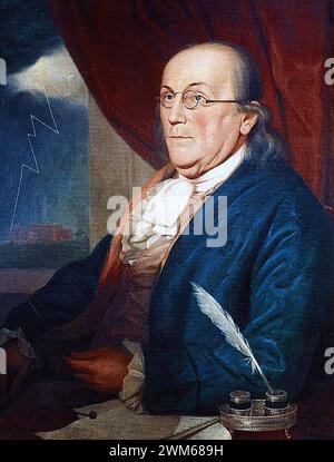 Benjamin Franklin, by Charles Wilson Peale. Stock Photo