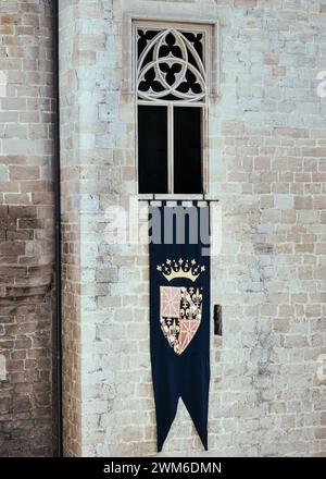 Regal Elegance: A gothic window at Palace de Olite (Navarre, Spain) Stock Photo