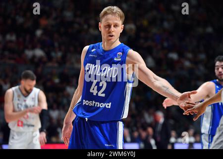 Belgrade, Serbia, 23 February, 2023. Daniel Dolenc of Finland reacts during the EuroBasket 2025 Qualifiers match between Serbia and Finland at Aleksandar Nikolic in Belgrade, Serbia. February 23, 2023. Credit: Nikola Krstic/Alamy Stock Photo
