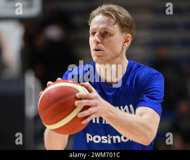 Belgrade, Serbia, 23 February, 2023. Daniel Dolenc of Finland warms up during the EuroBasket 2025 Qualifiers match between Serbia and Finland at Aleksandar Nikolic in Belgrade, Serbia. February 23, 2023. Credit: Nikola Krstic/Alamy Stock Photo