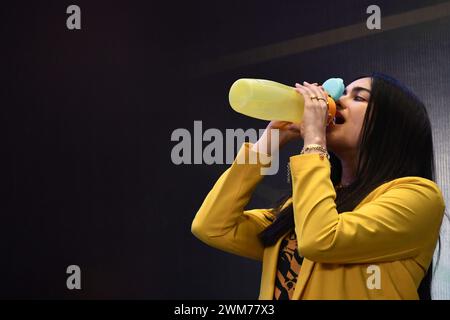 West Delhi, Delhi, INDIA. 24th Feb, 2024. Thirsty Indian Actrees Adah Sharma at award show. Kerala story fame main lead actress Adah Sharma is an Indian actress who appears predominantly in Hindi and Telugu cinema. Sharma, after finishing her schooling, made her acting debut with a leading role in the 2008 Hindi horror film, 1920, a box office success, Shalini Unnikrishnan leads an ordinary life as a college student in Kerala until her identity, relationships, dreams and faith dissipate in the abyss of religious terrorism.The premise of ''˜The Kerala Story' demands attention and em Stock Photo