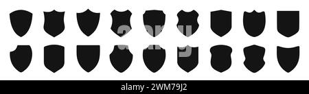 Black Shields Set. Collection of shield icon vector template isolated. Logo design, flat style editable vector illustration Stock Vector