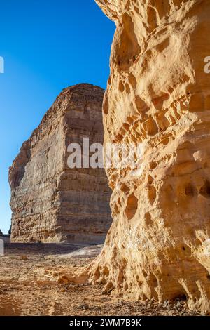 Sandstone elephant rock erosion monolith standing in the desert, Al Ula, Saudi Arabia Stock Photo
