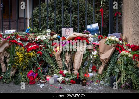 Tbilisi, Georgia. 24th Feb, 2024. Russian dissidents hold a protest in front of the Russian embassy in Tbilisi, Georgia, to mark the 2 year anniversary of the further invasion of Ukraine. Credit: Diego Montoya/Alamy Live News Stock Photo