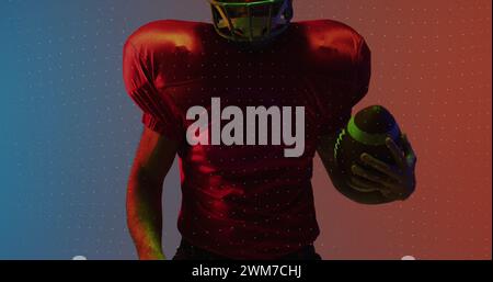 Image of neon shapes and data processing over american football player Stock Photo