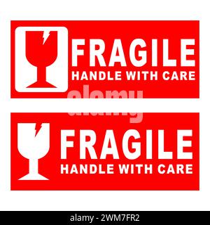 Packaging label fragile. Red sign fragile vector. Shipping or Packaging Stickers Illustration. Stock Vector