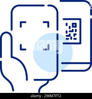 Scanning qr code from another smartphone. Using it for funds transfer or easy links access. Pixel perfect vector Stock Vector