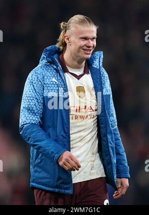 Manchester City's Erling Haaland smiles during the warm up before the ...