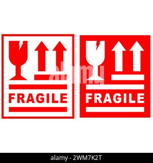 Packaging label fragile. Red sign fragile vector. Shipping or Packaging Stickers Illustration. Stock Vector