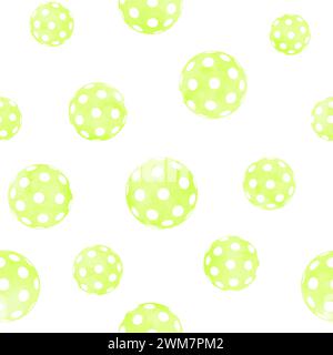 Seamless pattern of green balls, modern game Pickleball. Watercolor hand drawn grunge round geometric shapes texture. Watercolour print for textile, w Stock Photo