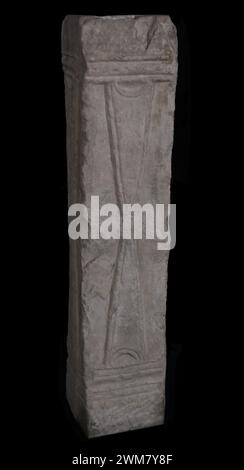 Altar support. Shaft with cross pattée. In the upper part it had a hole to accommodate relics. Marble. 7th century. Provenance unknown. Museum of Visigoth Councils and Culture. Toledo, Castile-La Mancha, Spain. Stock Photo