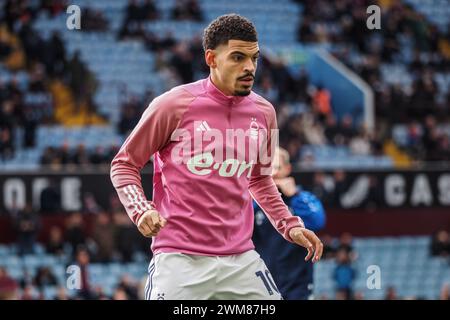 Birmingham, UK. 24th Feb, 2024. Birmingham, England, February 24th 2024: Morgan Gibbs-White (10 Nottingham Forest) warms up during the Premier League football match between Aston Villa and Nottingham Forest at Villa Park in Birmingham, England (Natalie Mincher/SPP) Credit: SPP Sport Press Photo. /Alamy Live News Stock Photo