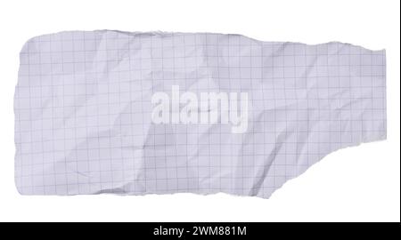Torn crumpled piece of checkered paper on an isolated background, close up Stock Photo