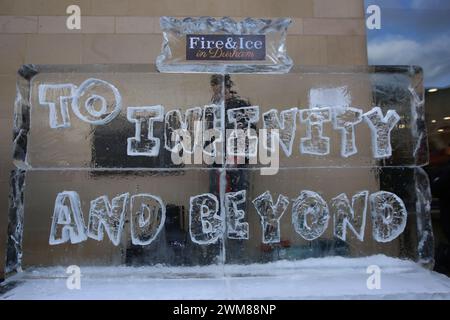 Durham, UK. 24th Feb, 2024. Ice Sculptures in the Stars of the Screen theme taking place across Durham City with live demonstrations, Durham, 24th February, 2024, Credit:DEWAlamy Live News Credit: DEW/Alamy Live News Stock Photo