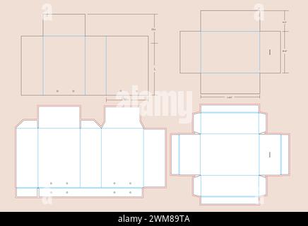 Sliding with rope handle Shoe Box mini size 8.5x6x3 inch Box Die line Template | Pull out drawer with rope handle rigid box dieline template Stock Vector