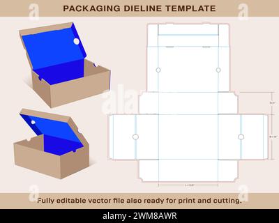 Sneaker shoe Box Template Large size 13.25x10x5 Inch | One piece corrugated shoebox die line template Stock Vector