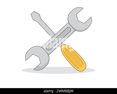 Art illustration symbol icon object work tools design handy worker logo of wrench Stock Vector