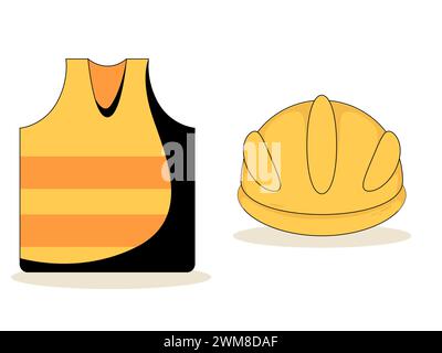 Art illustration symbol icon object work tools design handy worker logo of construction hat Stock Vector