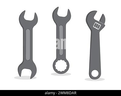 Art illustration symbol icon object work tools design handy worker logo of wrench Stock Vector