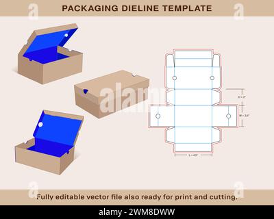 Kids Sneaker box Medium size 4.5x 2.6x2 Inch Dieline Template | One piece corrugated shoebox die line template Stock Vector