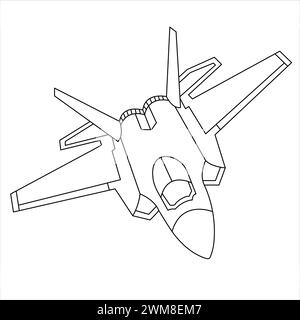 Military Aircraft Lockheed Martin F-22 Raptor Coloring Book For Children And Adults. Cartoon Airplane Isolated on White Background. Fighter Jet Draw Stock Vector