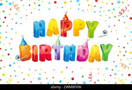 Happy birthday social media poster. Cute greeting card. Colorful postcard with holiday background. Web network timeline post. Happy anniversary greeti Stock Vector