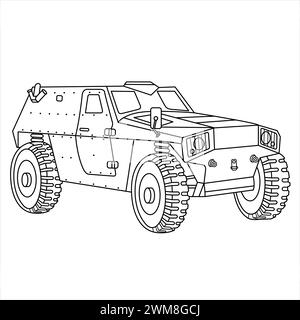 Military Armoured Vehicle Alligator Coloring Page. Armored Car. Military Truck Isolated On White Background Stock Vector